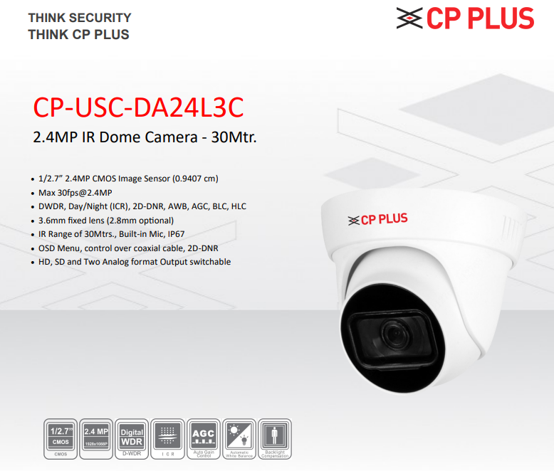 CP Plus 2.4MP HD Dome Camera - 30Mtr. - Image 2