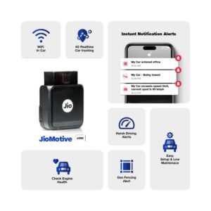 JioMotive OBD GPS Tracker & Router| 4G eSIM Plug n Play| WiFi Inside Car| Jio Locked| No Additional Data Plan Needed| Instant Engine On/Off, GeoFencing, Driving Behavior, Tow Alert| ARAI Certified